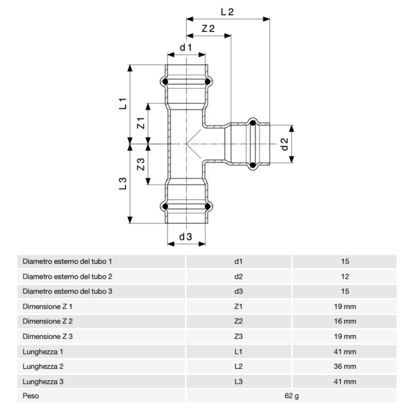 Immagine di Viega PRESTABO raccordo a T Ø 15 acciaio zincato con sc-contur  558611
