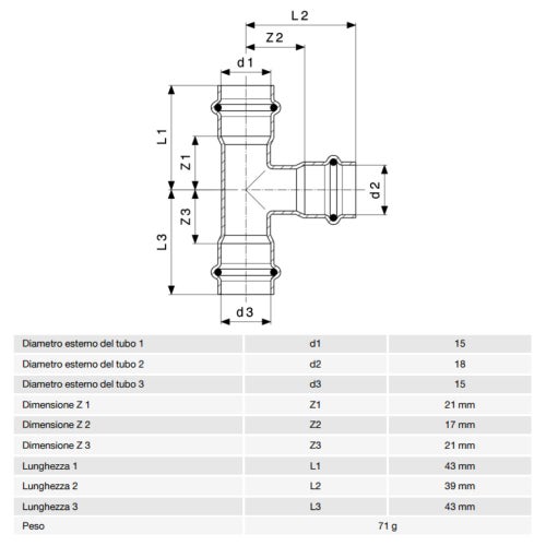 Immagine di Viega PRESTABO raccordo a T Ø 15 x 18 acciaio zincato con sc-contur  642549