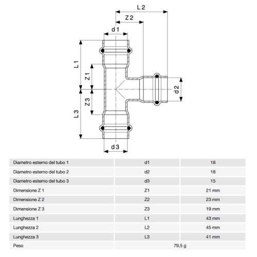 Immagine di Viega PRESTABO raccordo a T Ø 18 x 15 acciaio zincato con sc-contur  704681