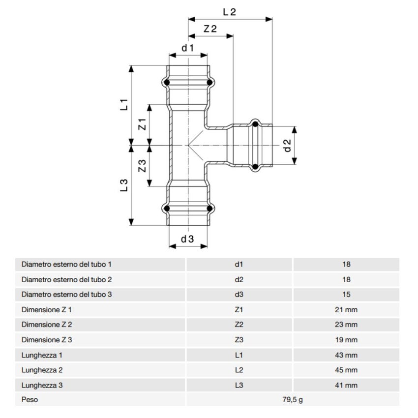 Immagine di Viega PRESTABO raccordo a T Ø 18 x 15 acciaio zincato con sc-contur  704681