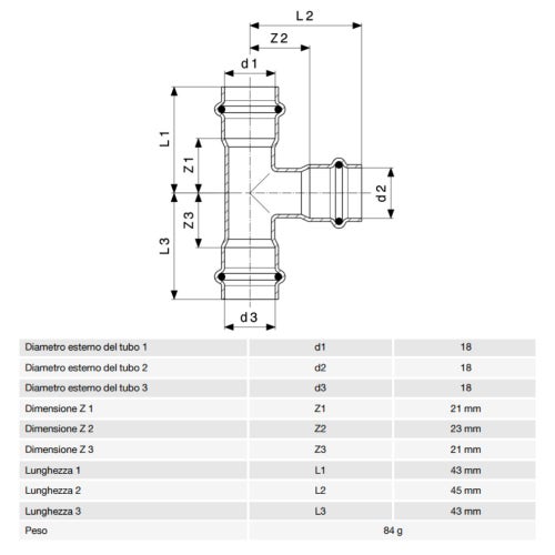 Immagine di Viega PRESTABO raccordo a T Ø 18 acciaio zincato con sc-contur  558628