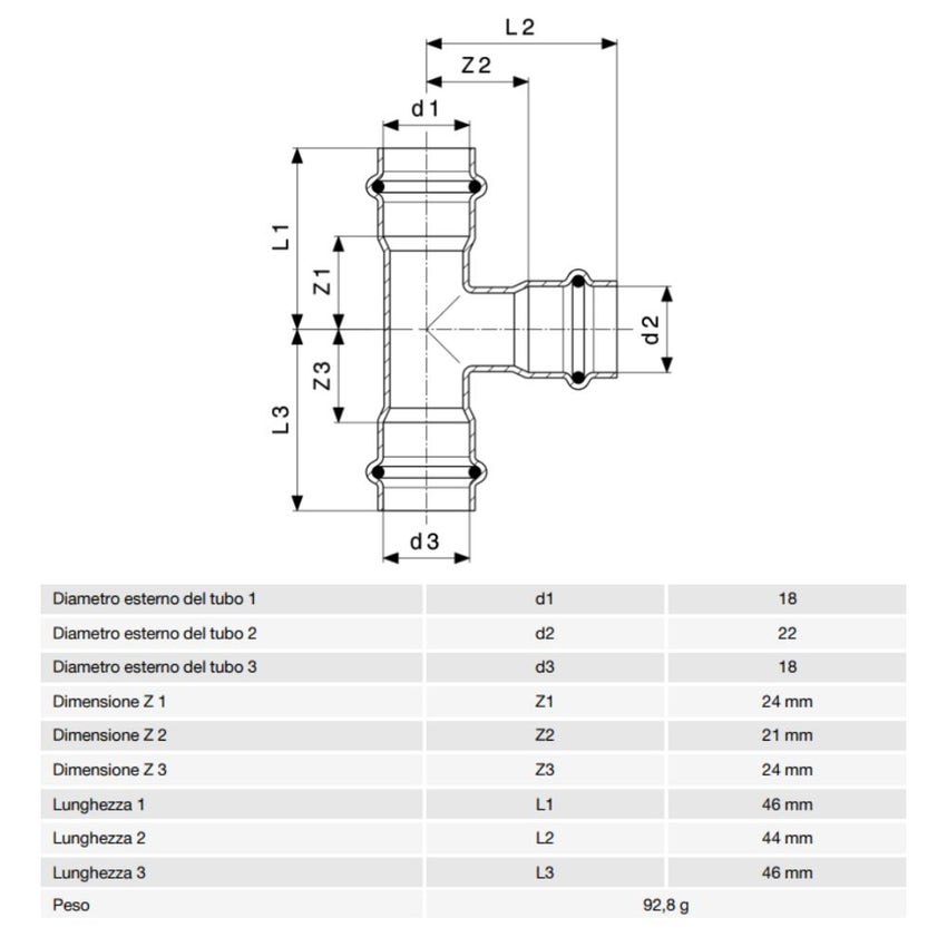 Immagine di Viega PRESTABO raccordo a T Ø 8 x 22 acciaio zincato con sc-contur  558864