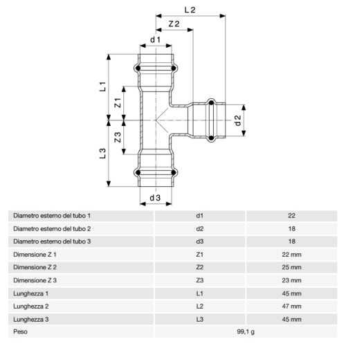 Immagine di Viega PRESTABO raccordo a T Ø 22 x 18 acciaio zincato con sc-contur  642648