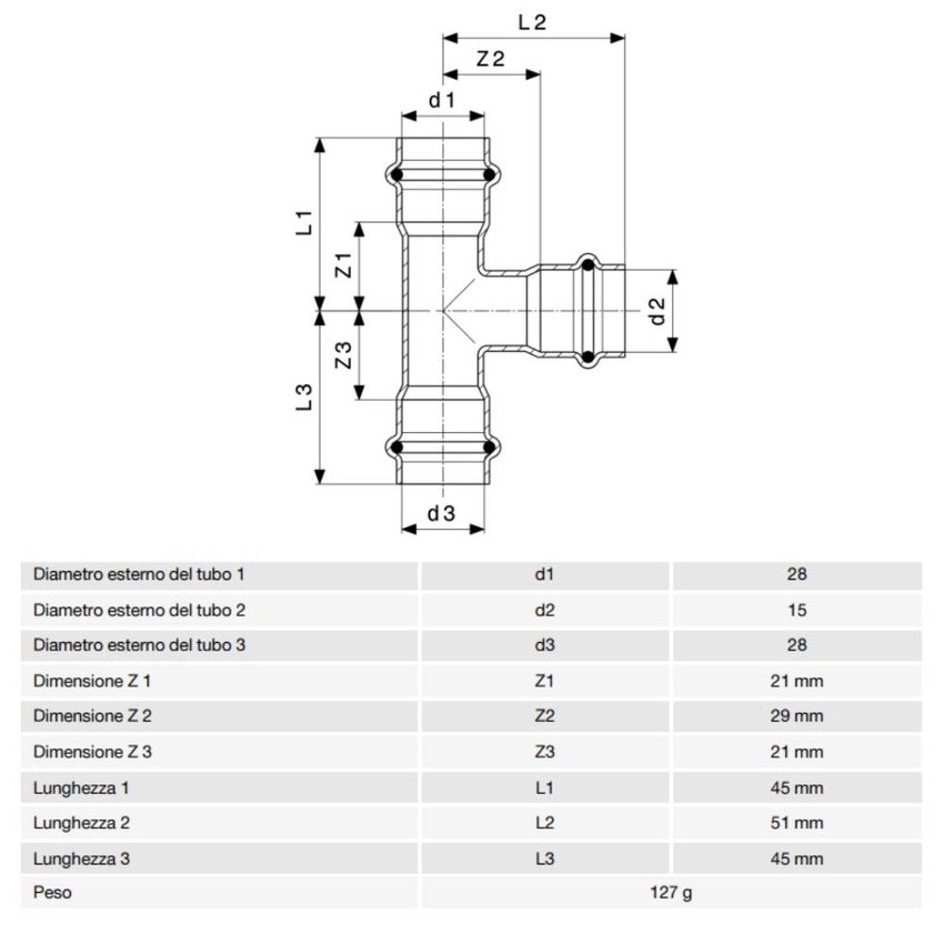 Immagine di Viega PRESTABO raccordo a T Ø 28 x 15 acciaio zincato con sc-contur  558710