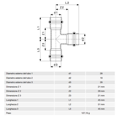 Immagine di Viega PRESTABO raccordo a T Ø 28 x 18 acciaio zincato con sc-contur  558727