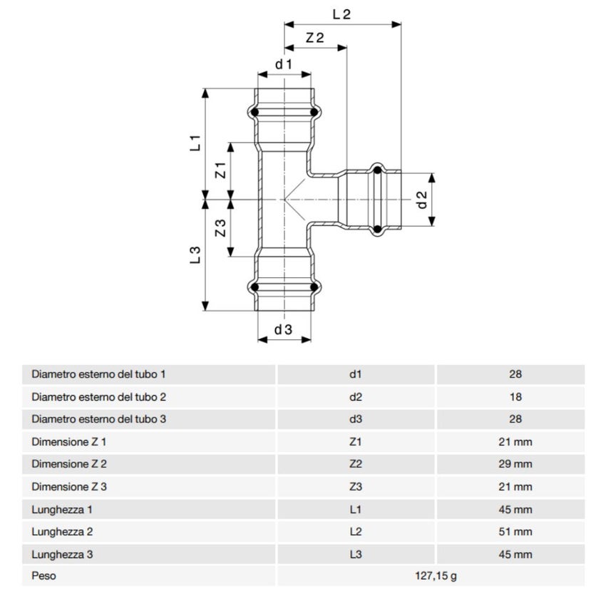 Immagine di Viega PRESTABO raccordo a T Ø 28 x 18 acciaio zincato con sc-contur  558727
