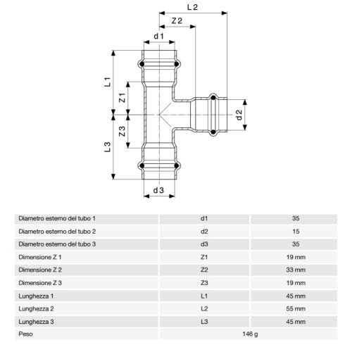 Immagine di Viega PRESTABO raccordo a T Ø 35 x 15 acciaio zincato con sc-contur  558741