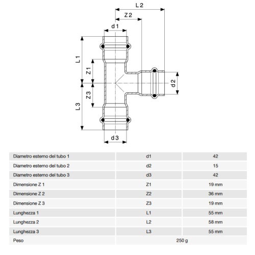 Immagine di Viega PRESTABO raccordo a T Ø 42 x 15 acciaio zincato con sc-contur  642556