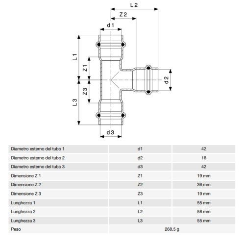 Immagine di Viega PRESTABO raccordo a T Ø 42 x 18 acciaio zincato con sc-contur  704698