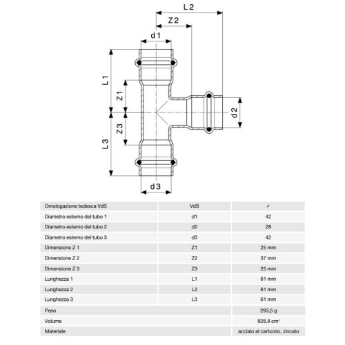 Immagine di Viega PRESTABO raccordo a T Ø 42 x 28 acciaio zincato con sc-contur  558796