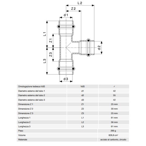 Immagine di Viega PRESTABO raccordo a T Ø 42 x 35 acciaio zincato con sc-contur  558802