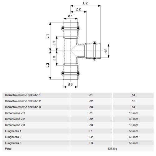 Immagine di Viega PRESTABO raccordo a T Ø 54 x 18 acciaio zincato con sc-contur  723682