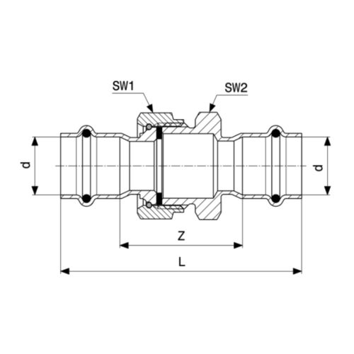 Immagine di Viega SANPRESS INOX bocchettone di Ø 22, in acciaio inox lucido con sc-contur (acqua) 437404