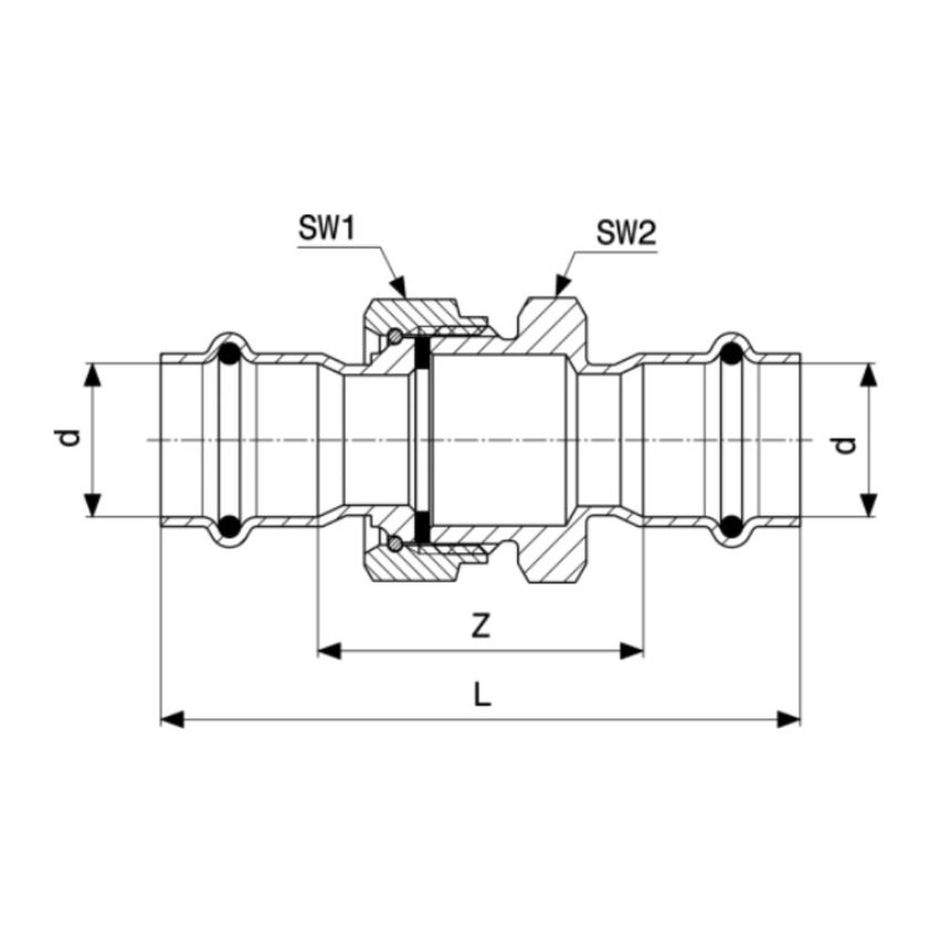 Immagine di Viega SANPRESS INOX bocchettone di Ø 22, in acciaio inox lucido con sc-contur (acqua) 437404