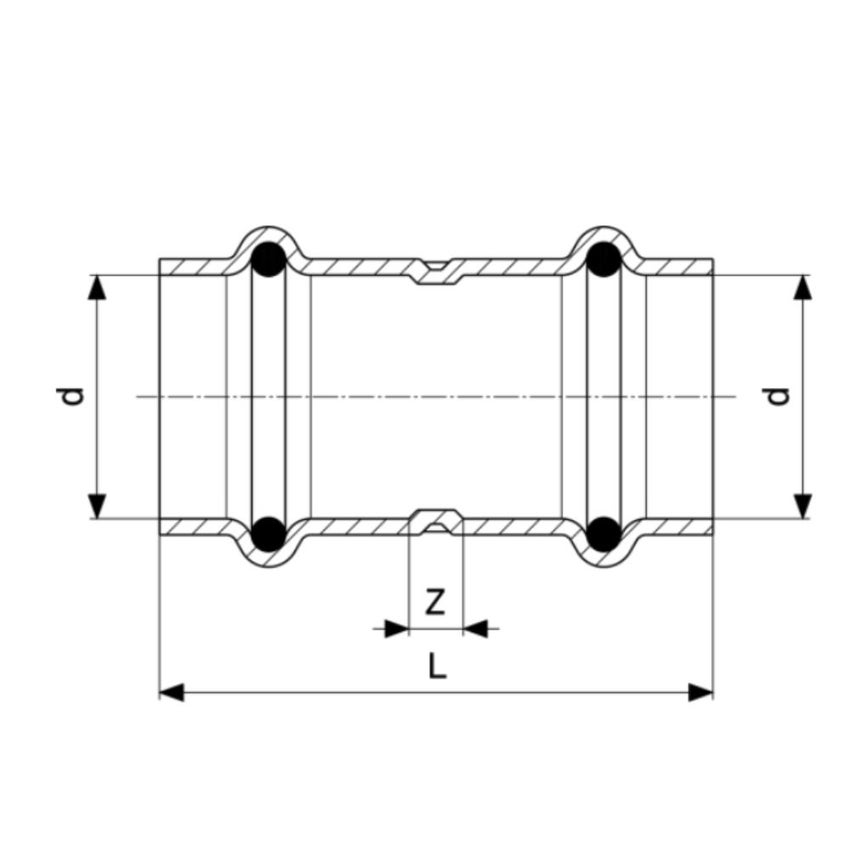 Immagine di Viega PRESTABO manicotto con battente Ø 18 acciaio zincato con sc-contur  557997
