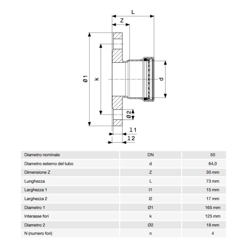 Immagine di Viega SANPRESS INOX flangia XL di Ø 64, di inox con sc-contur (acqua) 616809