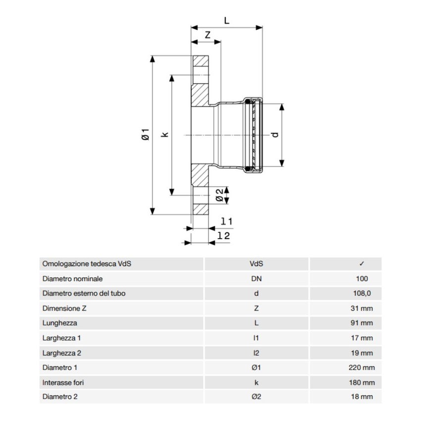 Immagine di Viega SANPRESS INOX flangia XL di Ø 108, di inox con sc-contur (acqua) 482992
