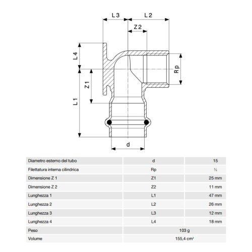Immagine di Viega SANPRESS INOX gomito a 90° con flangia di Ø 15 x 1/2", di inox lucido con sc-contur (acqua) 437244