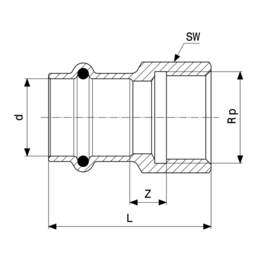 Immagine di Viega PRESTABO manicotto Ø 15 x 1/2" acciaio zincato con sc-contur 559557