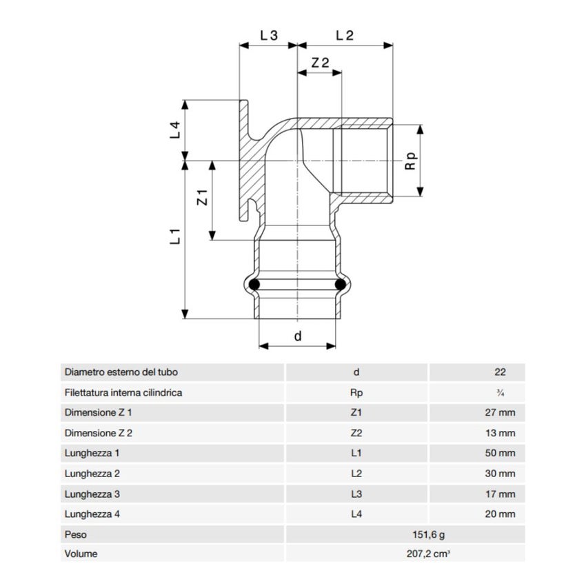 Immagine di Viega SANPRESS INOX gomito a 90° con flangia di Ø 22 x 3/4", di inox lucido con sc-contur (acqua) 437275
