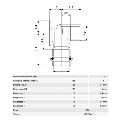 Immagine di Viega SANPRESS INOX gomito a 90° con flangia di Ø 28 x 1", di inox lucido con sc-contur (acqua) 437282