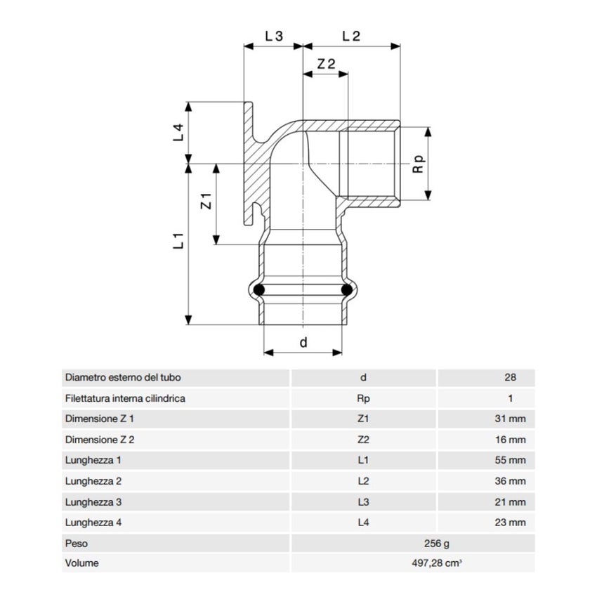 Immagine di Viega SANPRESS INOX gomito a 90° con flangia di Ø 28 x 1", di inox lucido con sc-contur (acqua) 437282
