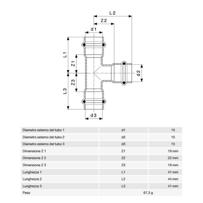 Immagine di Viega SANPRESS INOX raccordo a T di Ø 15, di inox lucido con sc-contur (acqua) 435851