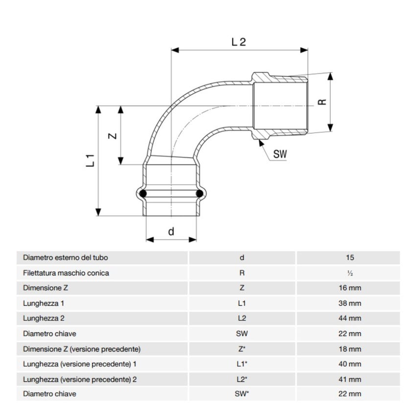 Immagine di Viega PRESTABO curva a 90° Ø 15 x 1/2" acciaio zincato con sc-contur  558413