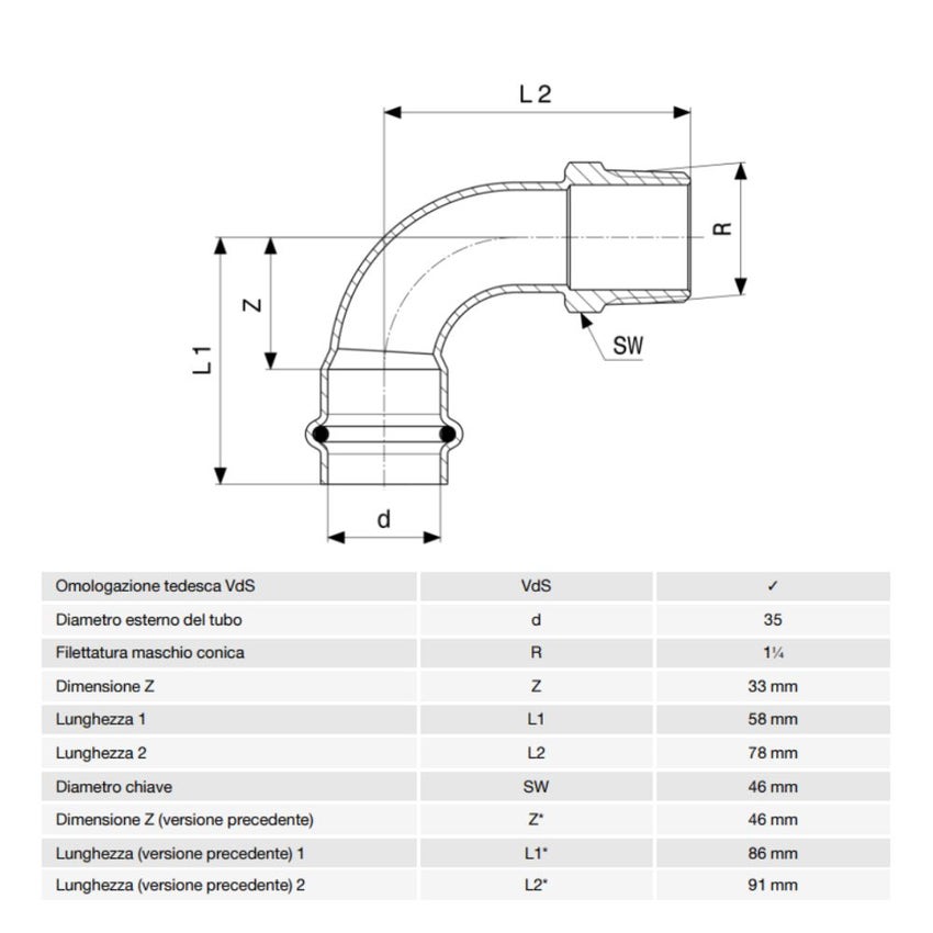 Immagine di Viega PRESTABO curva a 90° Ø 35 x 1 1/4" acciaio zincato con sc-contur  558451