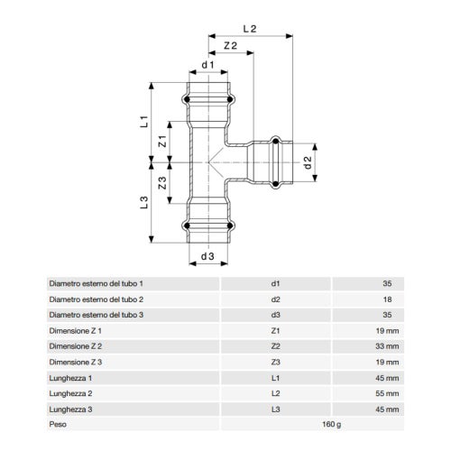 Immagine di Viega SANPRESS INOX raccordo a T di Ø 35 x 18, di inox lucido con sc-contur (acqua) 435998