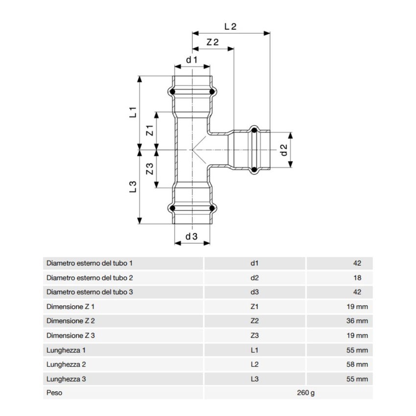 Immagine di Viega SANPRESS INOX raccordo a T di Ø 42 x 18, di inox lucido con sc-contur (acqua) 436025