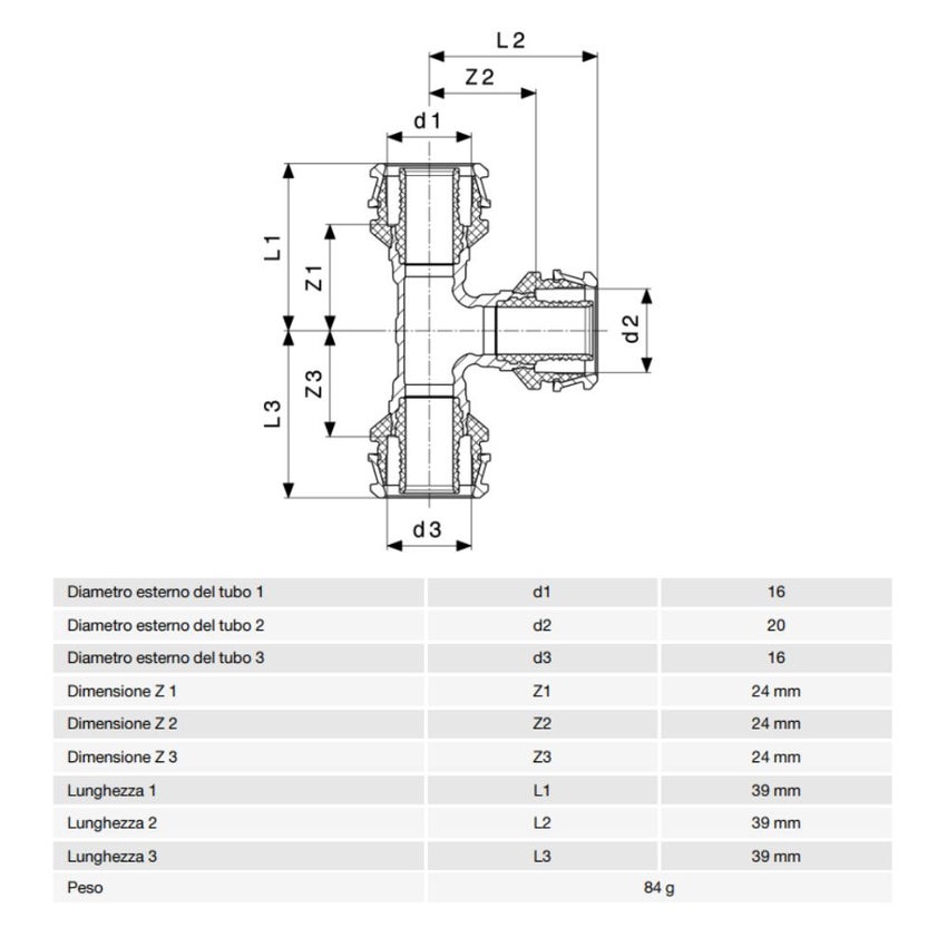 Immagine di Viega RAXOFIX raccordo a T Ø 16 x 20 bronzo al silicio lucido con sc-contur 647285