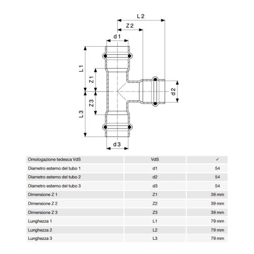 Immagine di Viega SANPRESS INOX raccordo a T di Ø 54, di inox lucido con sc-contur (acqua) 435912