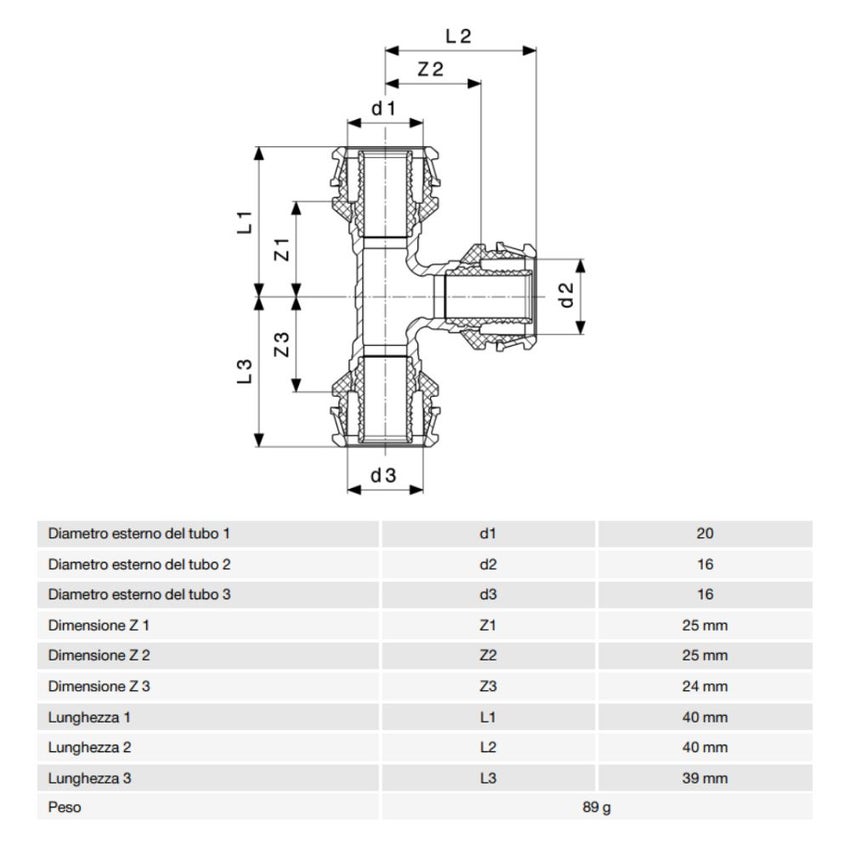 Immagine di Viega RAXOFIX raccordo a T Ø 20 x 16 bronzo al silicio lucido con sc-contur 647308