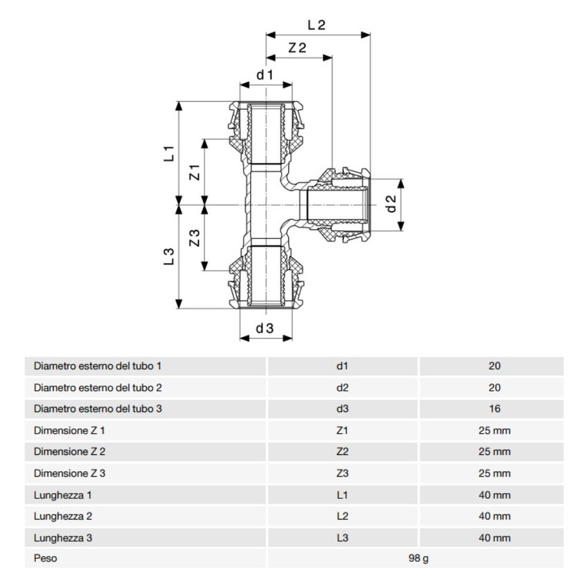 Immagine di Viega RAXOFIX raccordo a T Ø 20 x 16 x 20 bronzo al silicio lucido con sc-contur 647322