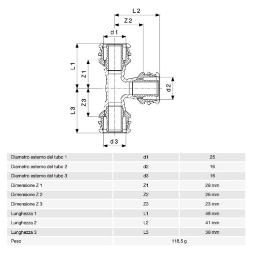 Immagine di Viega RAXOFIX raccordo a T Ø 25 x 16 x 16 bronzo al silicio lucido con sc-contur 647346