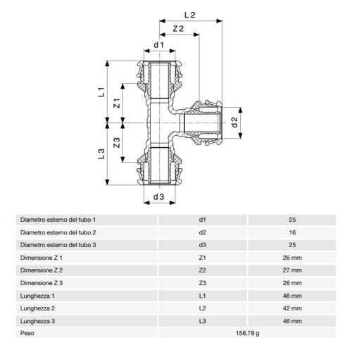 Immagine di Viega RAXOFIX raccordo a T Ø 25 x 16 bronzo al silicio lucido con sc-contur 647360