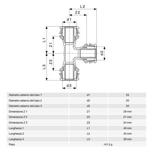Immagine di Viega RAXOFIX raccordo a T Ø 25 x 20 bronzo al silicio lucido con sc-contur 647377