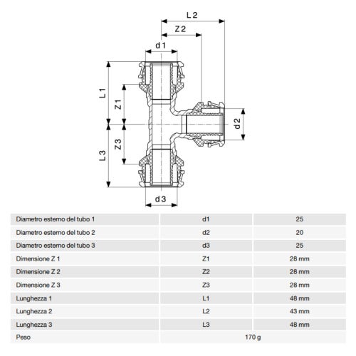 Immagine di Viega RAXOFIX raccordo a T Ø 25 x 20 x 25 bronzo al silicio lucido con sc-contur 647384