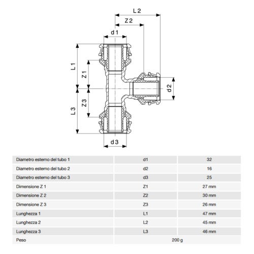 Immagine di Viega RAXOFIX raccordo a T Ø 32 x 16 x 25 bronzo al silicio lucido con sc-contur 647414