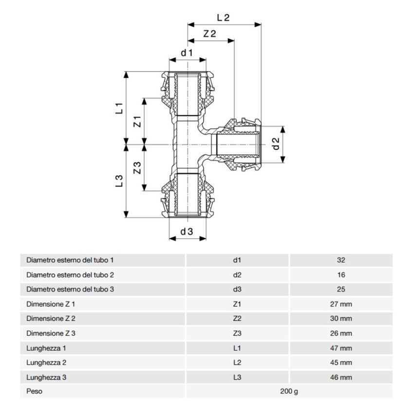 Immagine di Viega RAXOFIX raccordo a T Ø 32 x 16 x 25 bronzo al silicio lucido con sc-contur 647414