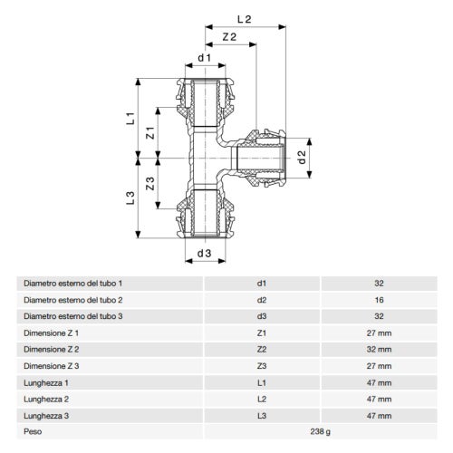 Immagine di Viega RAXOFIX raccordo a T Ø 32 x 16 bronzo al silicio lucido con sc-contur 647421