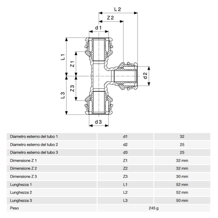 Immagine di Viega RAXOFIX raccordo a T Ø 32 x 25 x 25 ronzo al silicio lucido con sc-contur 647452