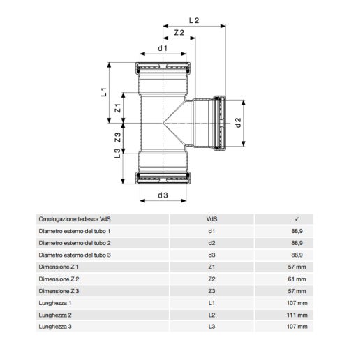 Immagine di Viega SANPRESS INOX XL raccordo a T di Ø 89, di inox lucido con sc-contur (acqua) 482732