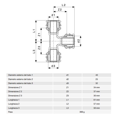 Immagine di Viega RAXOFIX raccordo a T Ø 40 x 25 x 32 bronzo al silicio lucido con sc-contur 647490