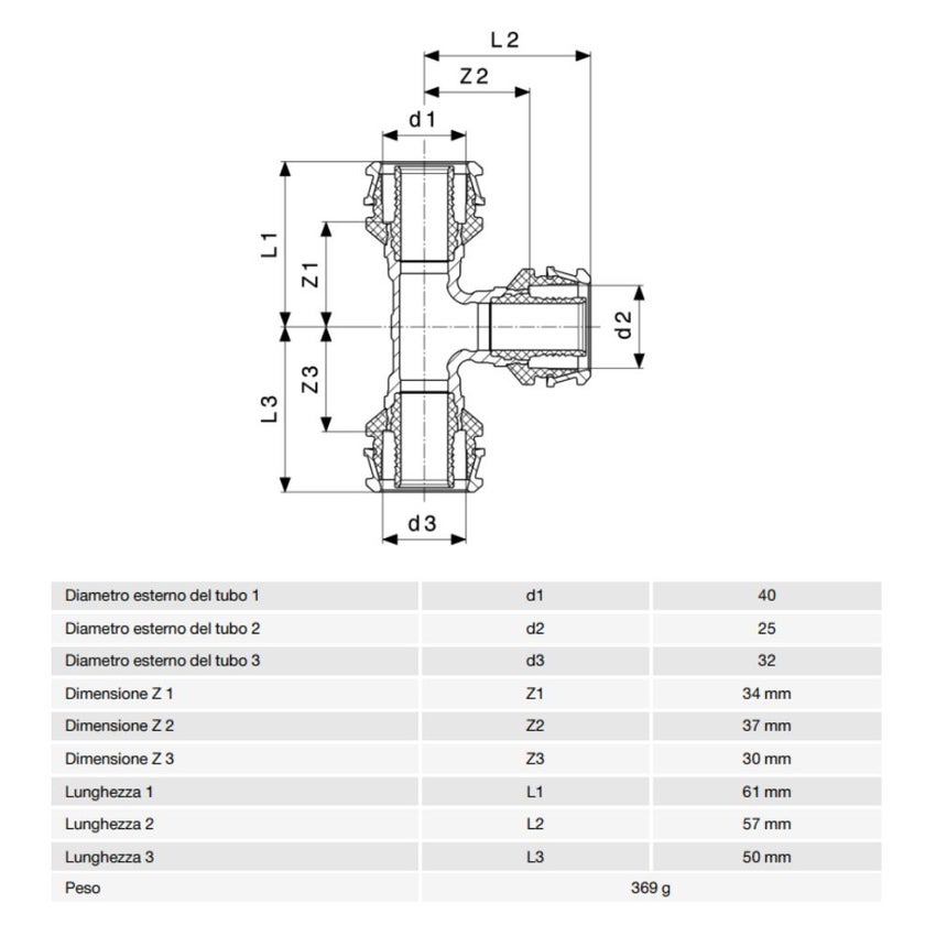 Immagine di Viega RAXOFIX raccordo a T Ø 40 x 25 x 32 bronzo al silicio lucido con sc-contur 647490