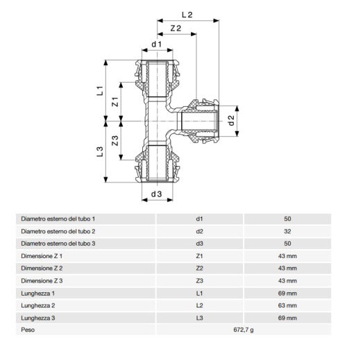 Immagine di Viega RAXOFIX raccordo a T Ø 50 x 32 bronzo al silicio lucido con sc-contur 647551