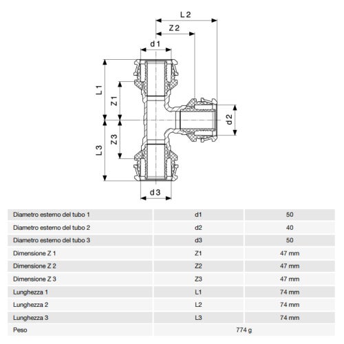 Immagine di Viega RAXOFIX raccordo a T Ø 50 x 40 bronzo al silicio lucido con sc-contur 647568