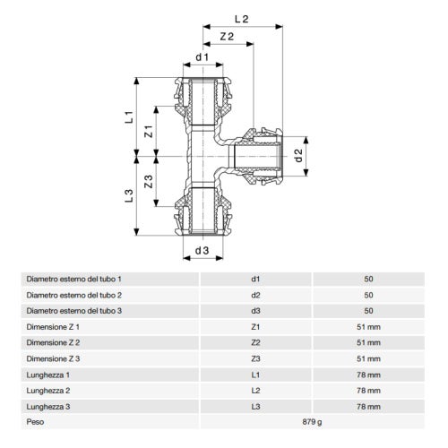 Immagine di Viega RAXOFIX raccordo a T Ø 50 bronzo al silicio lucido con sc-contur 647537