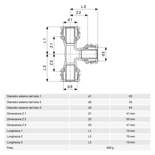 Immagine di Viega RAXOFIX raccordo a T Ø 63 x 25 bronzo al silicio lucido con sc-contur 647582